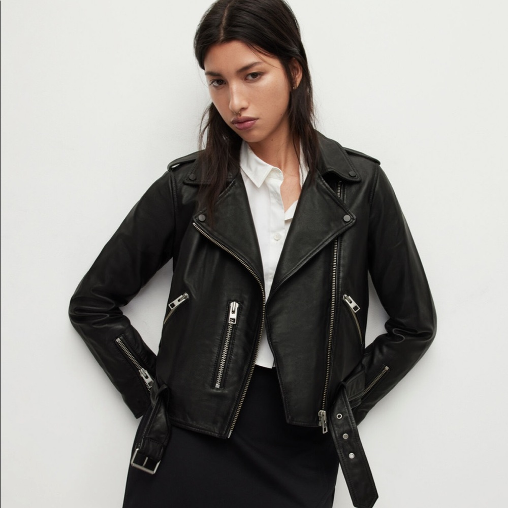 Allsaints Black Leather Balfern Jacket Sz UK 14 / US 10